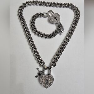 Juicy Couture Pave Heart Padlock Necklace/Bracelet Set